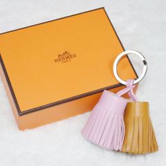 HERMES カルメン ウノドス チャーム キーリング レザー フリンジ ピンク・茶