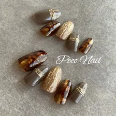 12.べっ甲×グレイッシュブラウン＊ネイルチップ