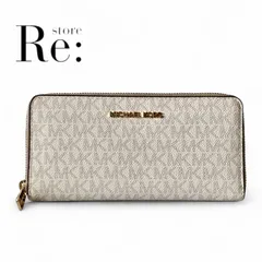 【極美品・訳アリ】MICHAEL KORS マイケルコース　MKシグネチャー　ラウンドジップ　ロングウォレット　長財布　バニラ
