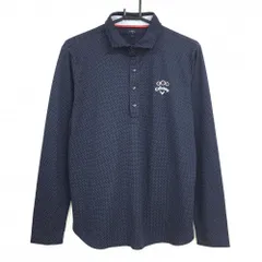 【美品】キャロウェイ 長袖ポロシャツ ネイビー×白 ピンドット風 ロゴ刺しゅう メンズ L ゴルフウェア Callaway