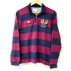 (^w^)b CANTERBURY OF NEWZEALAND カンタベリーオブニュージーランド ボーダー柄 長袖 ポロシャツ ラガーシャツ ロゴワッペン コットン100% カジュアル トップス パープル×ネイビー レディース 女性 サイズM