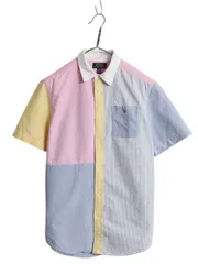 【お得なクーポン配布中!】 ポロ ラルフローレン オックスフォード 半袖 シャツ キッズ XL メンズ S 程 古着 クレイジー パターン ストライプ マルチカラー カジュアル