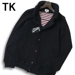 【新品 未使用】 TK タケオキクチ 裏地ストライプ★ コットン ニット カーディガン ブルゾン ジャケット Sz.2 メンズ 紺