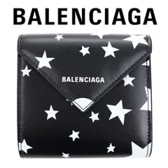 バレンシアガ 財布 三つ折り BALENCIAGA ミニ財布 コンパクト ペーパー ウォレット ブラック スター レザー ロゴ フラップ 637450