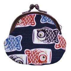 鯉のぼり柄 がま口 財布 3.3寸 京捺染小紋柄 （紺） 10.5cm×12cm