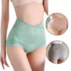 [Quikaboo] 綿 レースハイウエストショーツ 3枚セクシー シームレス スタイルアップ 補正下着 ヒップアップ おなかコントロール パンティ 高通気性と伸縮性 抗菌 パンツ 女性美形 ハイライズ 蒸れない (JP, [ピンク·グリーン·グレー] [M]
