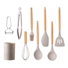 キッチンツール セット 調理器具 12点/9点セット 一人暮らし 台所用品 kano 新居祝い 母の日プレゼント 耐熱 耐久性 木製ハンドル 和洋中料理に適用 抗菌 傷つかない hiino ピーラー フライ返し おたま トング スプーンなど オシャレ配色 (モ