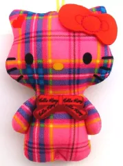 【中古】ぬいぐるみマスコット・ぬいぐるみバッジ キティ(チェック柄オーバーオール) ハローキティ50周年 ぬいぐるみマスコット 「サンリオキャラクターズ」 イベント限定