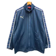 プーマ PUMA トラックジャケット ジャージ ジップアップ ロゴ 刺繍 プリント ライン 長袖 S～M 紺 ネイビー
