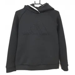 アディダス パーカー 黒×白 ビッグロゴ ダンボールニット フード縁ロゴ トレーナー  レディース XL ゴルフウェア adidas