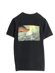 【お得なクーポン配布中!】 USA製 パタゴニア 両面 プリント 半袖 Tシャツ メンズ XS 古着 アウトドア 波 アート イラスト グラフィック カットソー バックプリント 黒