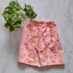 ズボン　綿100%生地　ピンク色　クマさん