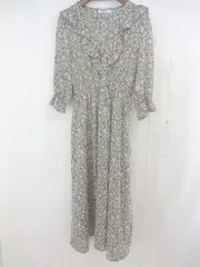 ◇ w closet 総柄 フリル 長袖 膝下丈 フレア ワンピース サイズ M グリーン オレンジ マルチ レディース  【中古】 【1206270009814】のサムネイル