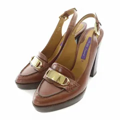 ラルフローレン パープルレーベル RALPH LAUREN PURPLE LABEL ストラップパンプス アーモンドトゥ チャンキーヒール レザー 35.5 茶 ブラウン /BB ■OFのサムネイル