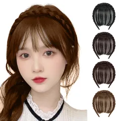 GFun カチューシャ 前髪ウィッグ ぱっつん 重め 三つ編み 総手植え 部分ウィッグ 自然な仕上がり 学園祭 文化祭 通学用 日常 コスプレ ライトブラウン