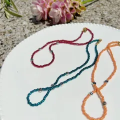 flower　ビーズネックレス　ブルー　37cm