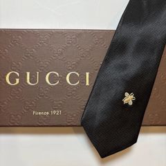 美品 GUCCI グッチ ネクタイ シルク 100% ブラック 254-644