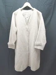 ◇ GLOBAL WORK ノーカラー Vネック ウール 50％ 長袖 コート ジャケット フリーサイズ ベージュ グレージュ レディース E  【1303270005539】