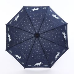 レディース 長傘 晴雨兼用　UVカット 傘　ねこ シルエット ネコドット 日傘 ネイビー