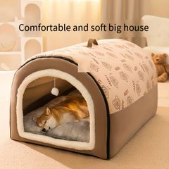 すべての季節に適した居心地の良い漫画犬小屋ベッド - 暖かいプラッシュの裏地 取り外し可能で洗えるカバー 滑り止め底を備えたポリエステル繊維ペットソファ - 超小型から大型犬まで対応 組み立てられた屋内子犬と猫のベッド