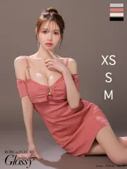 ※ピンク  [GL3906-P-2501] 【ROBE de FLEURS Glossy/ローブ・ド・フルール グロッシー】ローブドフルールグロッシー/ 2way/ ボレロ付き/ シンプル/ リブ/ タイト/ ミニドレス/ キャバドレス/ ナイトドレス