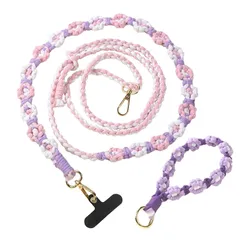 【新品】 [ミラシック] スマホストラップ ホルダー 手首 ショルダー 首掛け 斜めがけ 肩掛け 首掛け 長さ調節可 レディース 花柄 かわいい おしゃれ マクラメ 編み ハンドストラップ付き カラビナ付き スマホアクセサリー 全機種対応 0