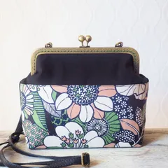 北欧柄 アフリカン ボタニカル がま口バッグ がま口 ショルダーバッグ がま口ショルダーバッグ 母の日 がまぐち 御朱印帳入れ ブラック 斜めがけ ギフト フラワー
