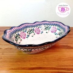 バスケット 楕円型のウェーブボウル 紫のバラ ポーランド食器