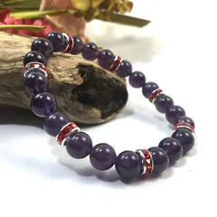 パワーストーン ブレスレット アメジスト 天然石ブレス (レッド) 8mm レディース  ●