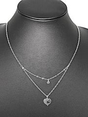 ネックレスシルバー925ダブルレイヤーハートチョーカーネックレス