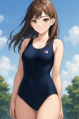 H118セールは1月末まで！フィラ♪ストレッチ♪ネイビーのコットン系レトロな女子スポーツ水着♪アンダーやトレーニングやコスプレにも♪サイズM位