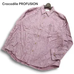 Crocodile クロコダイル 秋冬 ワニ刺繍★ 総柄 長袖 ボタンダウン シャツ Sz.3L メンズ 大きいサイズ 特大