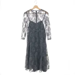 良好 カエン kaene  オールレースワンピース  グレー 総刺繍 キャミソール付き ロング  ナイロン レディース　240001090065