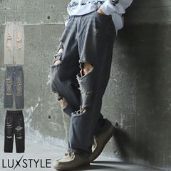 デニムパンツ メンズ ワイド バギーパンツ ダメージ ジーンズ【ダメージデニムバギーパンツ】ボトムス メンズパンツ ワイドパンツ イージーパンツ 無地 コットン 綿 太め ゆったり アメカジ カジュアル ストリート 韓国 aa-2905