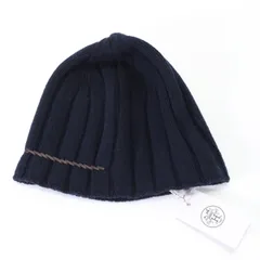 新品同様 エルメス カシミヤ 100％ ニット帽 ビーニー レザー 編み込み ネイビー M サイズ 帽子 メンズ レディース EEM U33-7【中古】のサムネイル