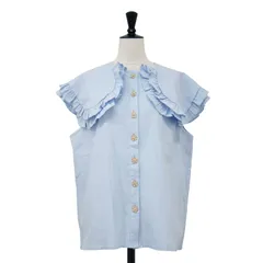 【新品】Sister Jane シスタージェーン ブラウス ブルー サイズ:S / フリルカラー ブラウス / Notes Oversized Collar Blouse ノースリーブ ダブルカラー 襟 ビジュー釦 / トップス シャツ【レディース】