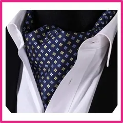 Free Size_01 ネイビー（花柄・ドット） [HISDERN] アスコットタイ メンズ シルク 紺 ネイビー ネッカチーフ フォーマル スカーフ グリン 男性 ペイズリー 結婚式…