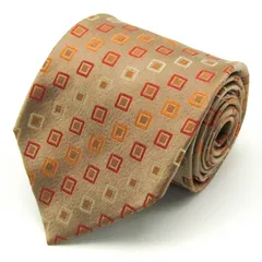 フランコバレンチノ ブランド ネクタイ スクエア柄 幾何学模様 シルク メンズ ブラウン FRANCO VALENTINO 【中古】