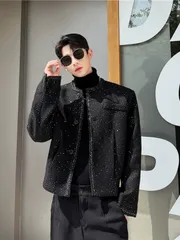 メンズ ツイード ジャケット ラグジュアリー ノーカラー パーティ スタイリッシュ 大人気 春秋冬活躍