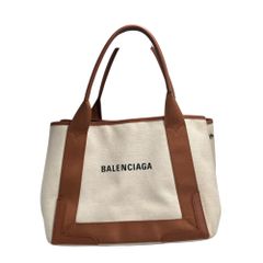 【真贋判定済】BALENCIAGA バレンシアガ ネイビーカバスS 339933 ナチュラル×茶 レディースバッグ B0214MUTQ3