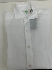 FINAMORE 1925 Tokyo Slim Fit Linen Shirt in White H1193　メンズ　シャツ　白　ホワイト