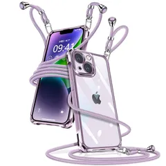 iPhone 14 ケース クリア ショルダー iPhone14 スマホケース アイフォン14 カバー 肩掛け 斜めかけ 縄掛けケース 透明 薄型 軽量 TPU 携帯ケース 紐付き 斜めがけ 織りストラップ付き 長さ調整可能 取り外し可能 落下防止 紛失防 0