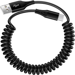 15充電ケーブル USB Type Cケーブル コイル型 0.4mから1.5mまで 伸びる QC3.0 急速充電 タイプC ケーブル 高速データ転送 最大3A iPhone USB-A to USB-C ケーブル TPU素材 高耐久 伸縮自在 iPhone 1