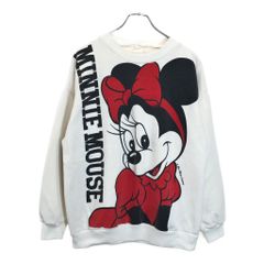 80年代 USA製 Disney ディズニー ミニーマウス 大判プリント スウェット キャラクター ホワイト(メンズ MEDIUM)中古 古着 V0206のサムネイル