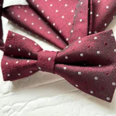 蝶ネクタイ メンズ 結婚式 スーツチーフセット ワインレッドドット 結婚式新郎 フォーマル ◇２点セット 参列 おしゃれ パーティー ワンタッチ 着脱簡単 エンジ 大人