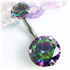 ダブル立爪　へそピアス　ボディピアス　ミスティッククォーツ　オールステンレス