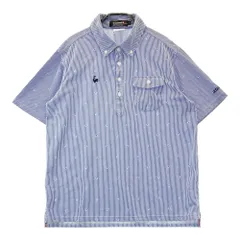 サイズ：L LE COQ GOLF ルコックゴルフ  半袖ポロシャツ ボタンダウン ストライプ柄 ネイビー系 [240101445222] ゴルフウェア メンズ ストスト