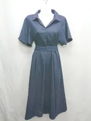 ◇ ⊂ ◎ VIS ビス 裏地なし 半袖 ロング丈 ワンピース サイズS ネイビー レディース E  【1412260001755】