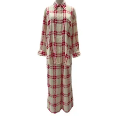 良品 UNIQLO ユニクロ マルニコラボ チェックシャツ パンツセットアップ 上S 下L ベージュ レディース 古着 中古 USED