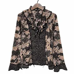 #anc インゲボルグ INGEBORG シャツ ブラウス M 黒 茶色 ベージュ 花柄 フリル リボン レース 切替 レディース [961777]のサムネイル